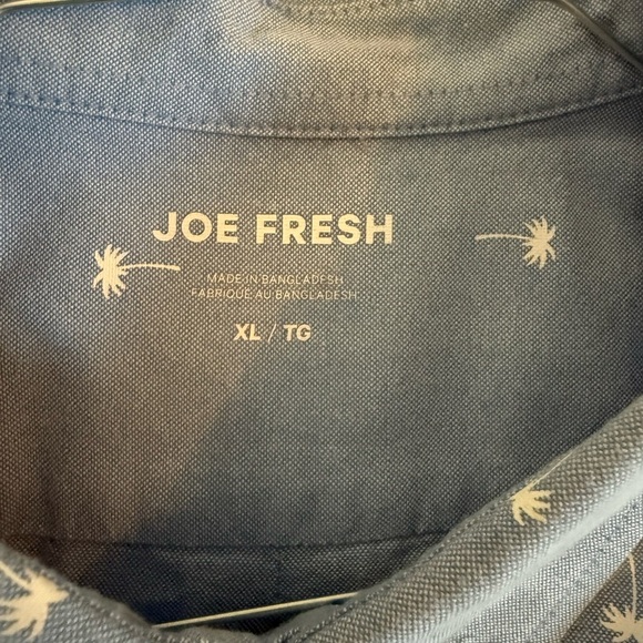 Joe Fresh Palm Tree Shirt XL – Blue Short Sleeve Button Down Summer Casual - Picture 2 of 6
